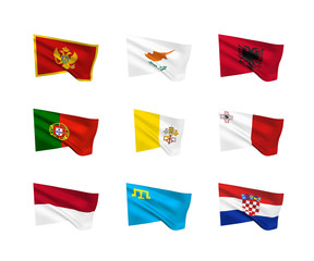 Vector flags (South European countries). A set of 9 wavy 3D flags created using gradient meshes. EPS 8 vector