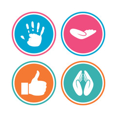 Hand icons. Like thumb up and insurance symbols.