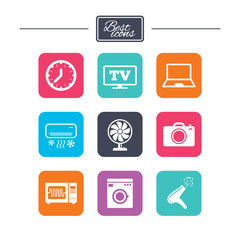 Home appliances, device icons. Electronics sign.