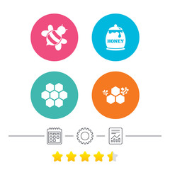 Fototapeta premium Honey icon. Honeycomb cells with bees symbol.