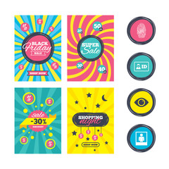 Identity ID card badge icons. Eye symbol.