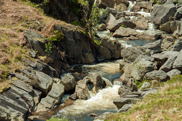 Mountain stream waterfall in the Elan valley of Wales.