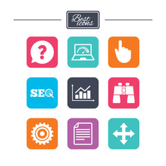 Internet, seo icons. Analysis chart sign.