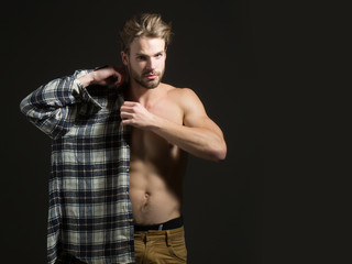Sexy naked man wear shirt