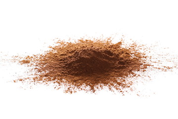 pile cocoa powder isolated on white background