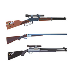 Hunting rifles, vector set in flat style design