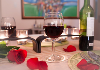 Romantic candle light dinner.