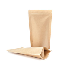 blank packaging recycle kraft paper pouch isolated on white background