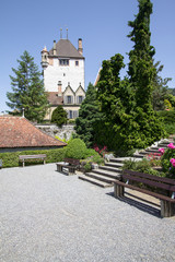 Oberhofen castle on the lake Thun in Switzerland