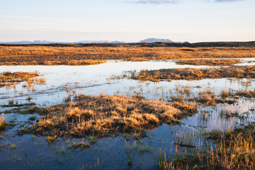 wild highland landscape in iceland at evening