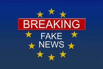 European Union News Background: Breaking Fake News With EU Flag, 3d illustration
