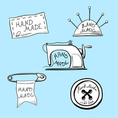 Set of five vintage stickers or labels for hand made products