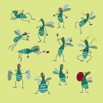 Mosquito, insect collection vector illustration of a flat style.
