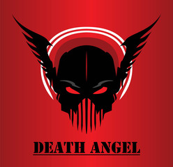 death angel. winged black mask. black masked face. Suitable for team identity, illustration for apparel, insignia, embellishment, biker community, game icon, etc