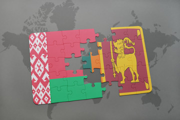 puzzle with the national flag of belarus and sri lanka on a world map