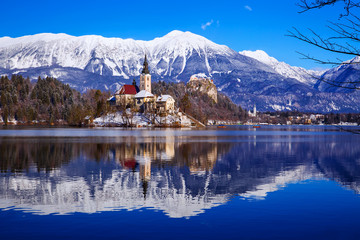 Lake Bled in winter, Bled, Slovenia, Europe.