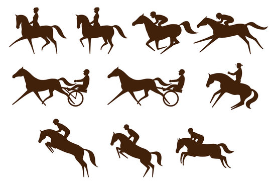 Set of 10 different equestrian sports symbols