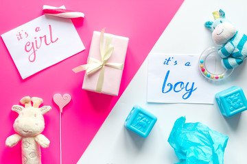 birth child baby shower concept boy or girl top view