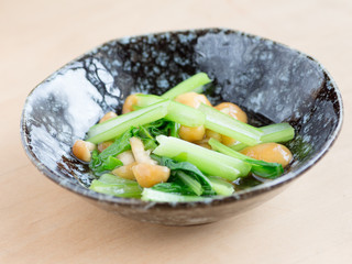 Japanese cuisine, slimy mushroom called nameko and spinach