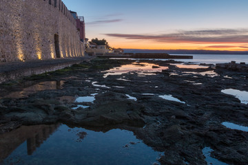 Naklejka premium Morning by the sea by the city wall in Novigrad, Croatia