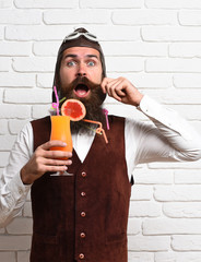 Fototapeta premium surprised handsome bearded pilot