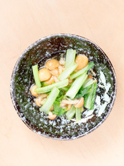 Japanese cuisine, slimy mushroom called nameko and spinach