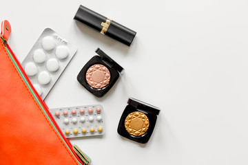 concept of female contraception and healthcare on white background