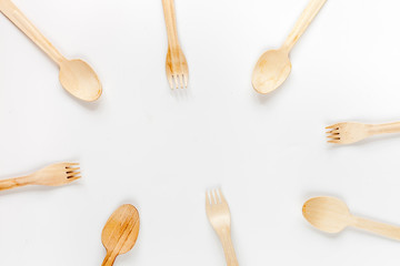 wooden kitchen utensils on white background top view mock up