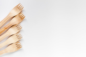 wooden kitchen utensils on white background top view mock up