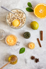 organic citrus scrub homemade on gray background top view