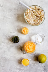 organic citrus scrub homemade on gray background top view