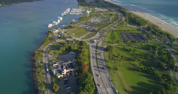 Aerial drone video of haulover Park Miami Beach Marina