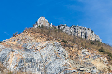 Fototapeta na wymiar Gypsum rock with a blue sky.