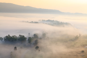 Obraz na płótnie Canvas Fog in morning sunrise at Khao Takhian Ngo View Point at Khao-kh