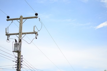 the power line with blue sky background