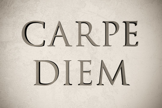 Latin quote "Carpe diem" on stone background, 3d illustration - meaning "Seize the day"