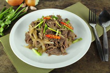 stir fried beef with onion and spring onion