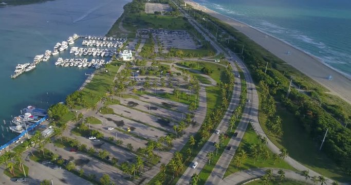 Aerial drone video of haulover Park Miami Beach Marina