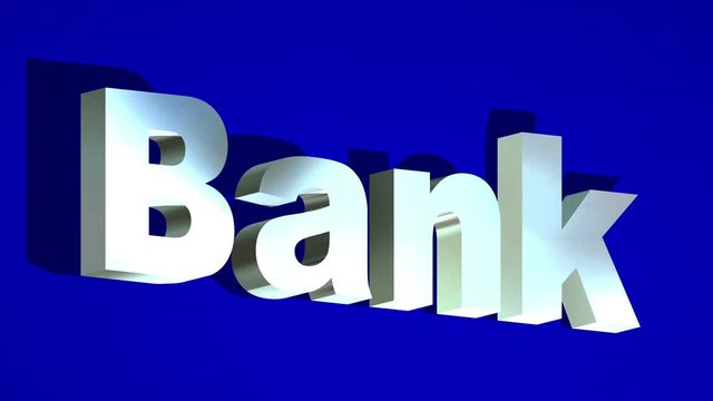 Lit Three-Dimensional Word  "Bank" on Blue Background -   Video Footage 