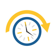 clock with yellow arrow over white background. colorful design. vector illustration