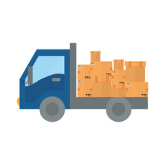 cargo truck with carton boxes over white background. colorful design. vector illustration
