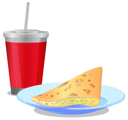 Quesadilla on plate with drink vector image