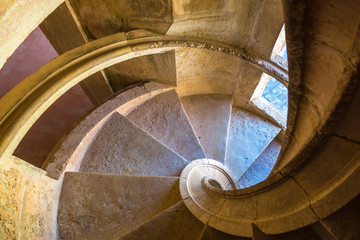 Spiral staircase in Templar castle in Tomar