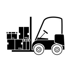 forklift truck with carton boxes over white background. vector illustration
