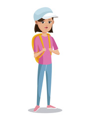 cute girl tourist pink tshirt backpack cap vector illustration eps 10