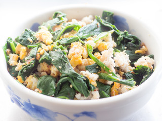 Japanese cuisine, fried spinach and egg