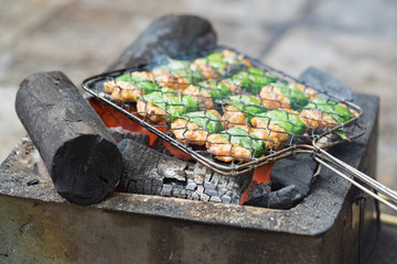 Barbecue meat cooking on fire - the ingredient of 