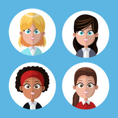 cartoon group women portrait coworkers office vector illustration eps 10