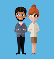 cartoon woman and man group team work office vector illustration eps 10