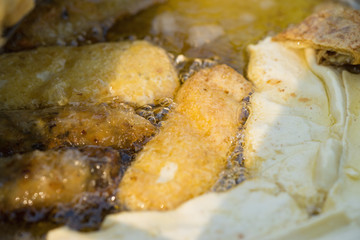 Closeup of fried soya curd (tofu). Asian food
